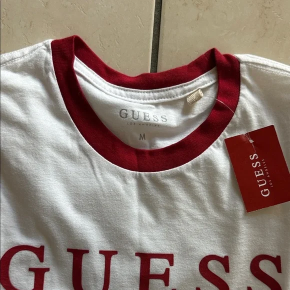 Guess White T‑Shirt with Red Logo and Trim - Picture 3 of 6